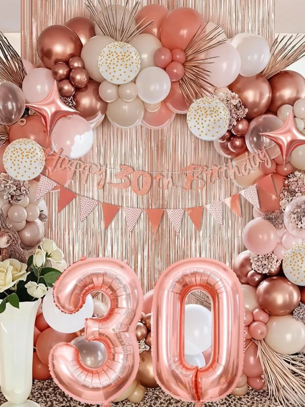 30th Birthday Rose Gold Balloon Arch Kit Blush Pink Party Decorations